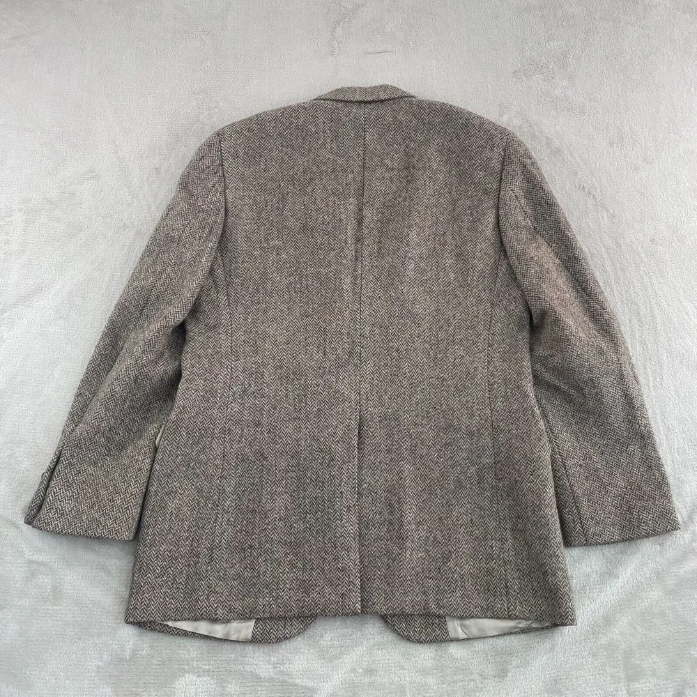 Vintage Harris Tweed‎ Blazer Jacket Sport Coat 40R Brown Herringbone 100% Wool